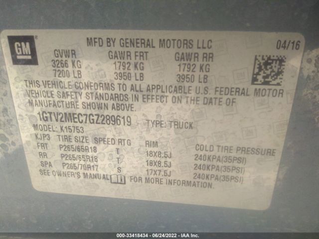 Photo 8 VIN: 1GTV2MEC7GZ289619 - GMC SIERRA 1500 