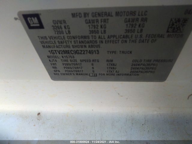 Photo 8 VIN: 1GTV2MEC9GZ274913 - GMC SIERRA 1500 