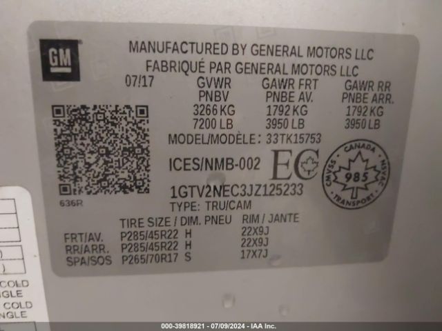 Photo 8 VIN: 1GTV2NEC3JZ125233 - GMC SIERRA 