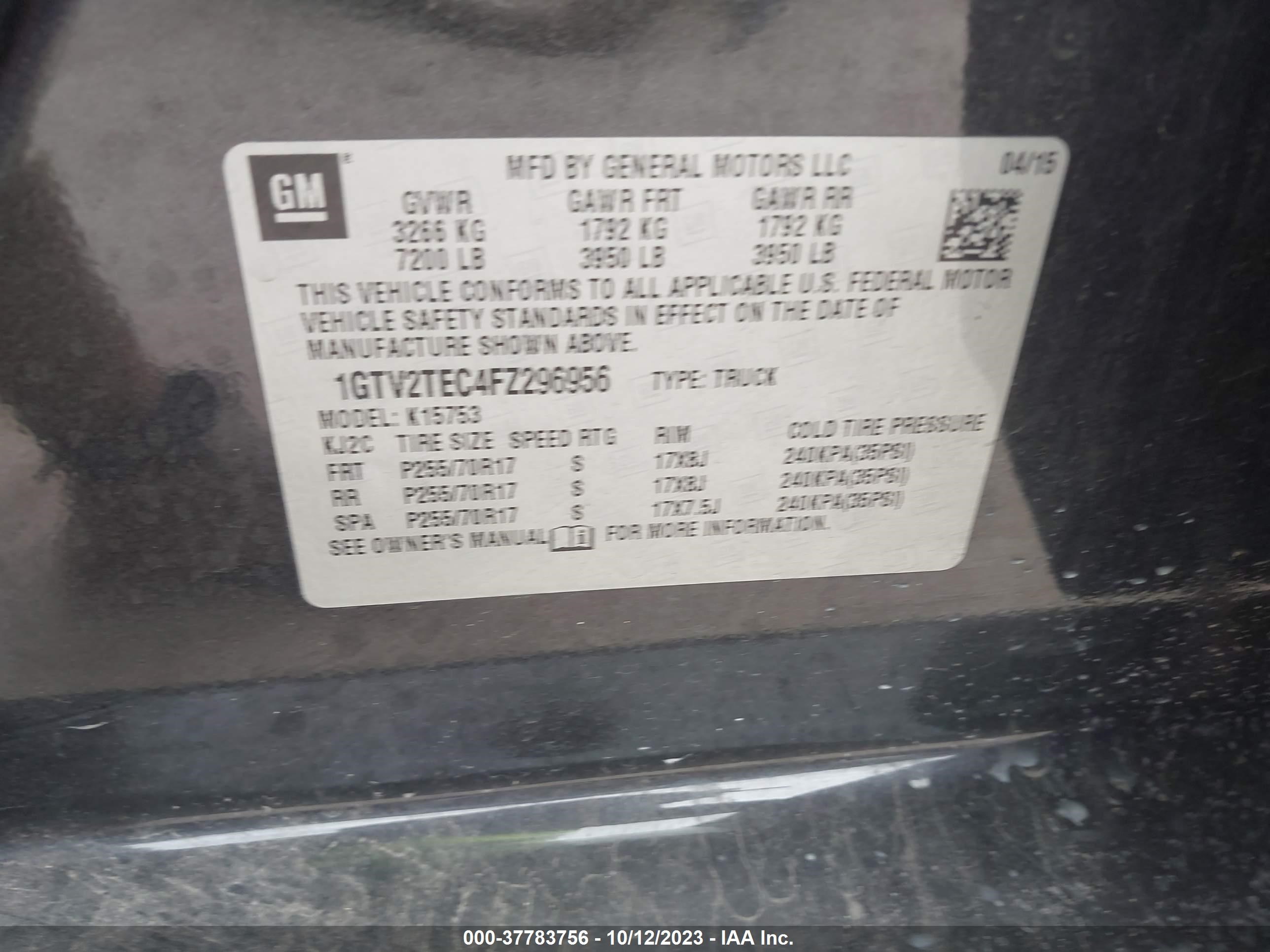 Photo 8 VIN: 1GTV2TEC4FZ296956 - GMC SIERRA 