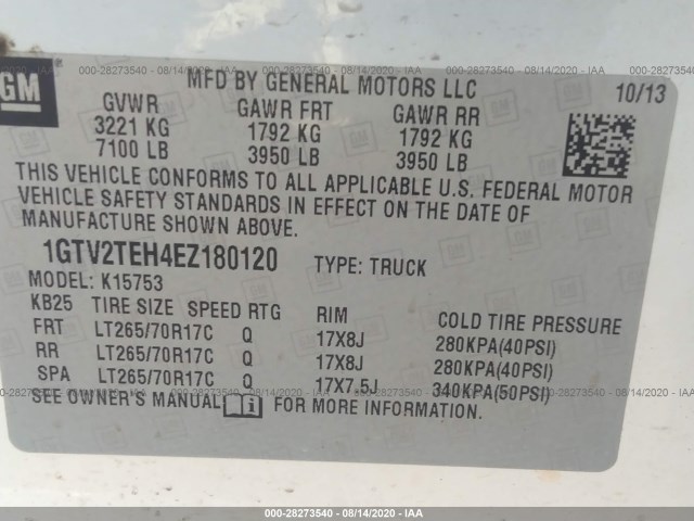 Photo 8 VIN: 1GTV2TEH4EZ180120 - GMC SIERRA 1500 