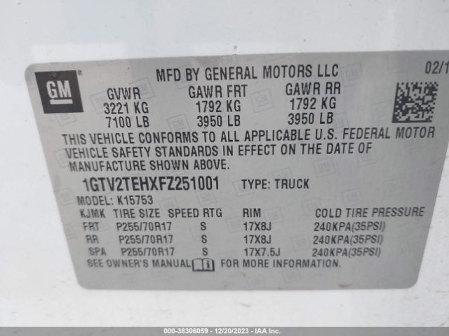 Photo 8 VIN: 1GTV2TEHXFZ251001 - GMC SIERRA 1500 