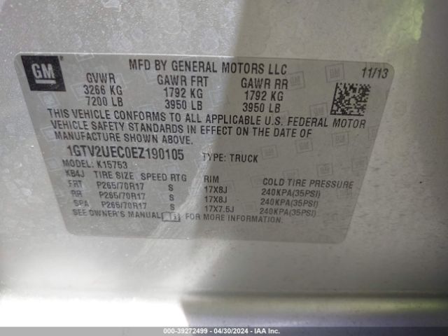 Photo 8 VIN: 1GTV2UEC0EZ190105 - GMC SIERRA 1500 