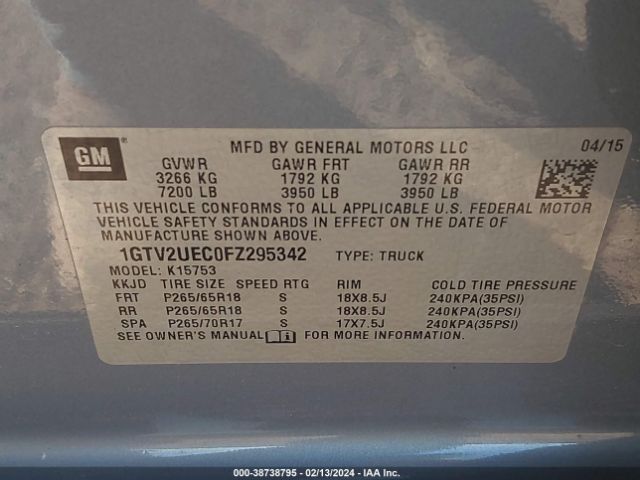 Photo 8 VIN: 1GTV2UEC0FZ295342 - GMC SIERRA 1500 