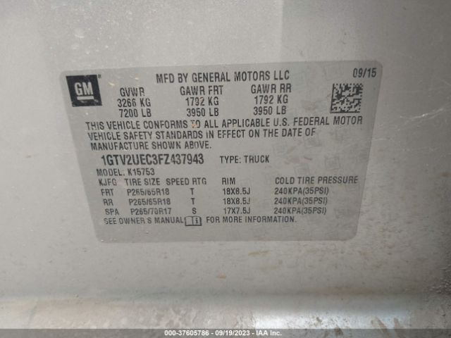 Photo 8 VIN: 1GTV2UEC3FZ437943 - GMC SIERRA 1500 