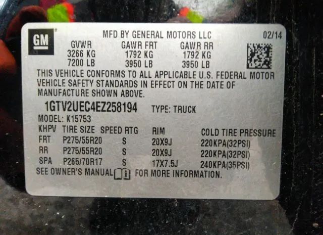 Photo 8 VIN: 1GTV2UEC4EZ258194 - GMC SIERRA 1500 