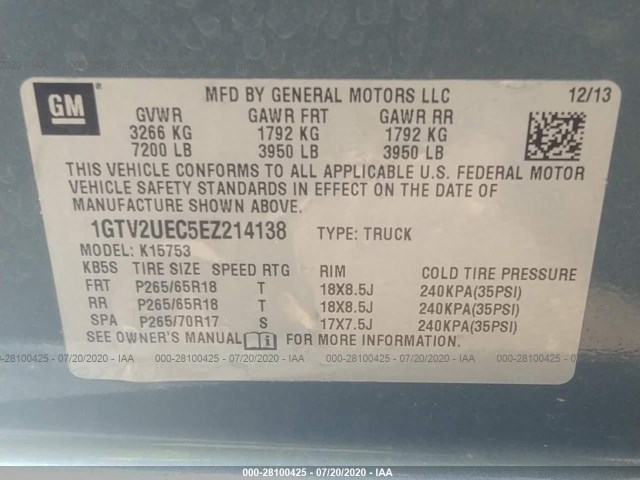 Photo 8 VIN: 1GTV2UEC5EZ214138 - GMC SIERRA 1500 