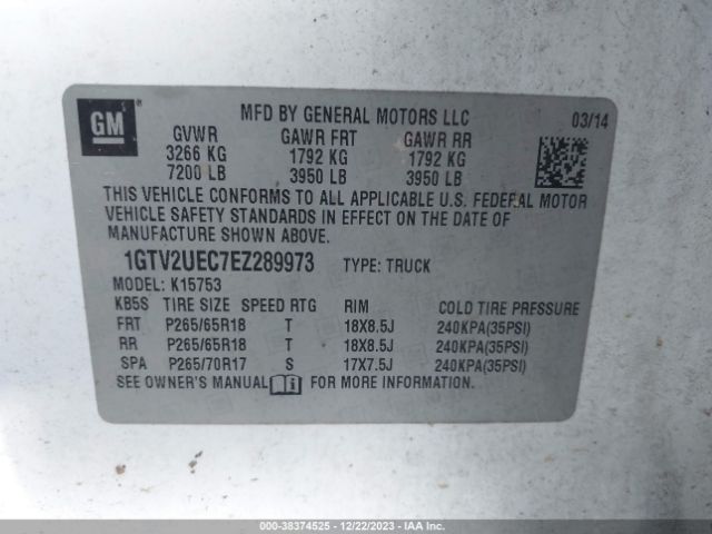 Photo 8 VIN: 1GTV2UEC7EZ289973 - GMC SIERRA 1500 