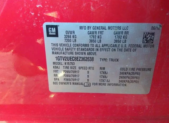 Photo 8 VIN: 1GTV2UEC8EZ362638 - GMC SIERRA 1500 