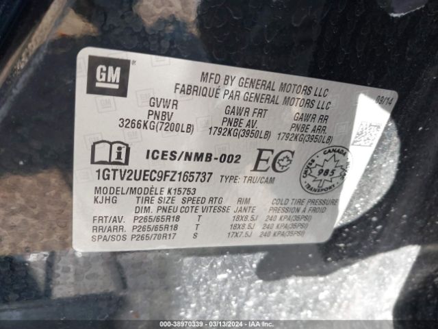 Photo 8 VIN: 1GTV2UEC9FZ165737 - GMC SIERRA 1500 