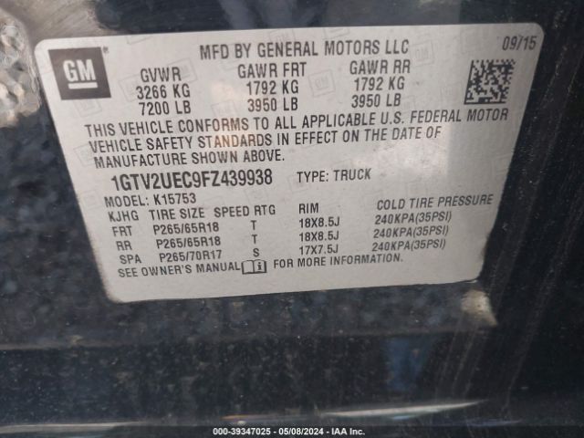 Photo 8 VIN: 1GTV2UEC9FZ439938 - GMC SIERRA 1500 