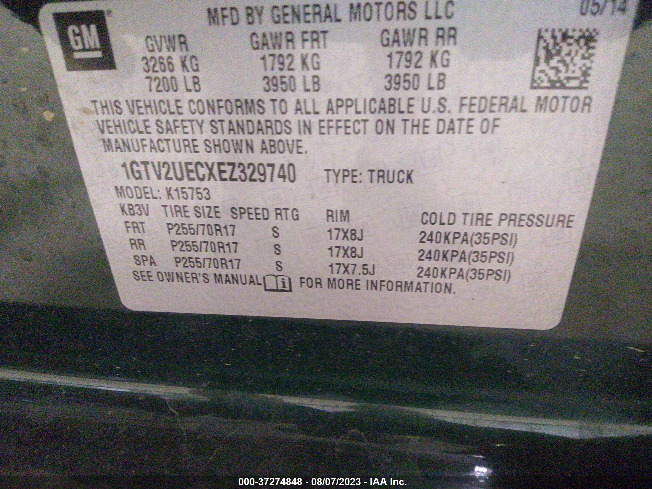 Photo 8 VIN: 1GTV2UECXEZ329740 - GMC SIERRA 