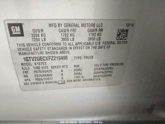 Photo 8 VIN: 1GTV2UECXFZ219496 - GMC SIERRA 