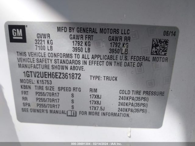 Photo 8 VIN: 1GTV2UEH6EZ361872 - GMC SIERRA 1500 