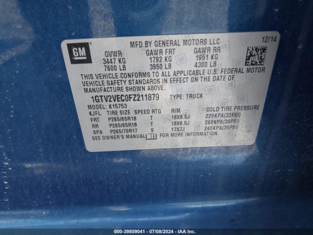 Photo 8 VIN: 1GTV2VEC0FZ211879 - GMC SIERRA 1500 