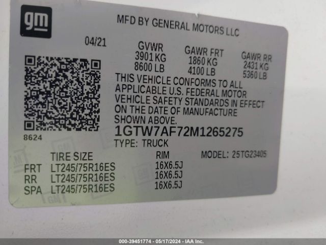 Photo 8 VIN: 1GTW7AF72M1265275 - GMC SAVANA CARGO 