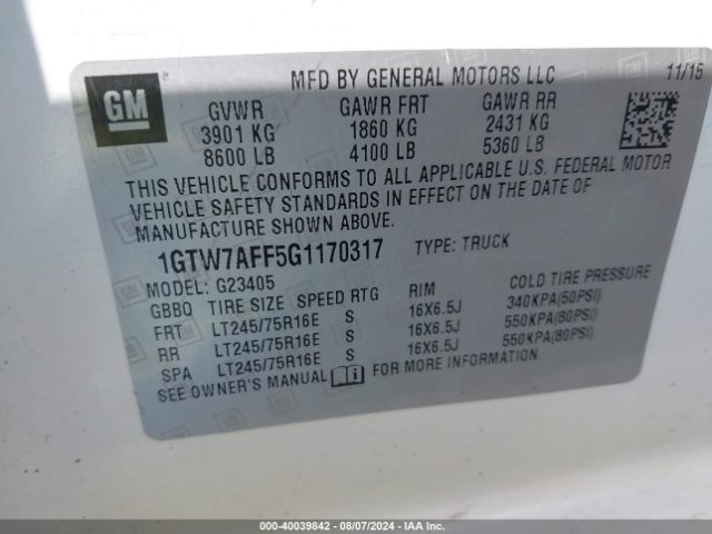 Photo 8 VIN: 1GTW7AFF5G1170317 - GMC SAVANA 