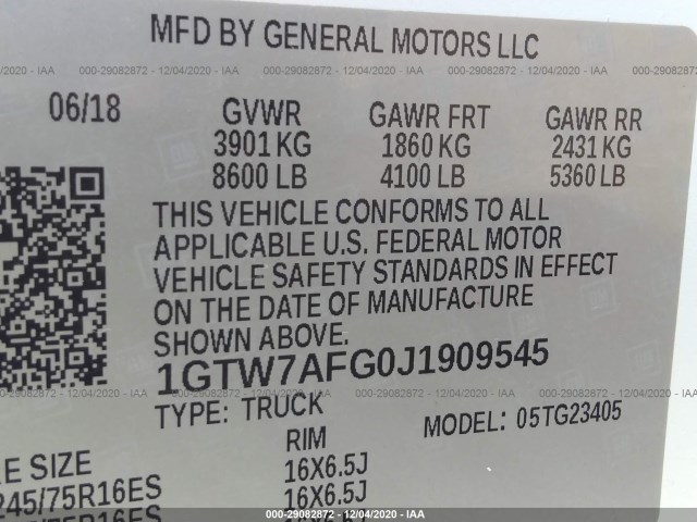 Photo 8 VIN: 1GTW7AFG0J1909545 - GMC SAVANA CARGO VAN 