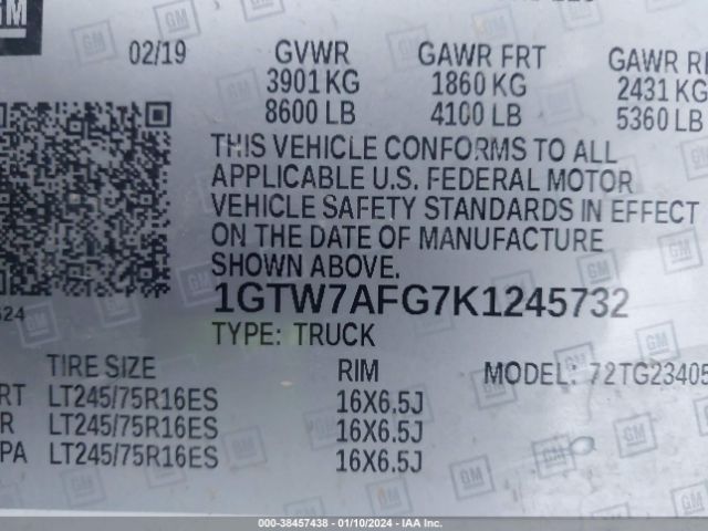 Photo 8 VIN: 1GTW7AFG7K1245732 - GMC SAVANA 2500 