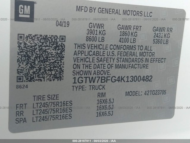 Photo 8 VIN: 1GTW7BFG4K1300482 - GMC SAVANA CARGO VAN 