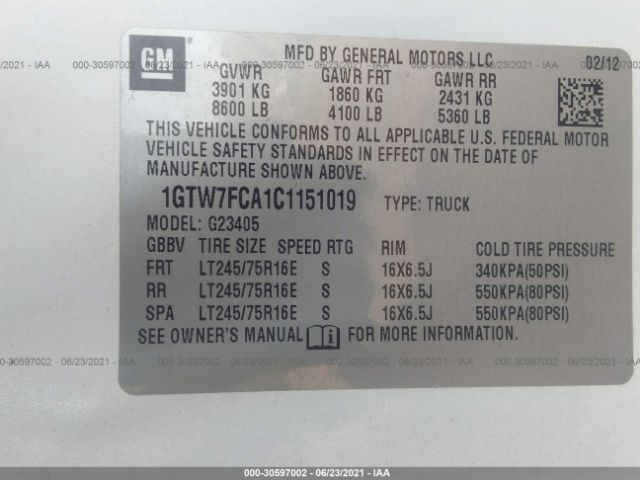 Photo 8 VIN: 1GTW7FCA1C1151019 - GMC SAVANA CARGO VAN 