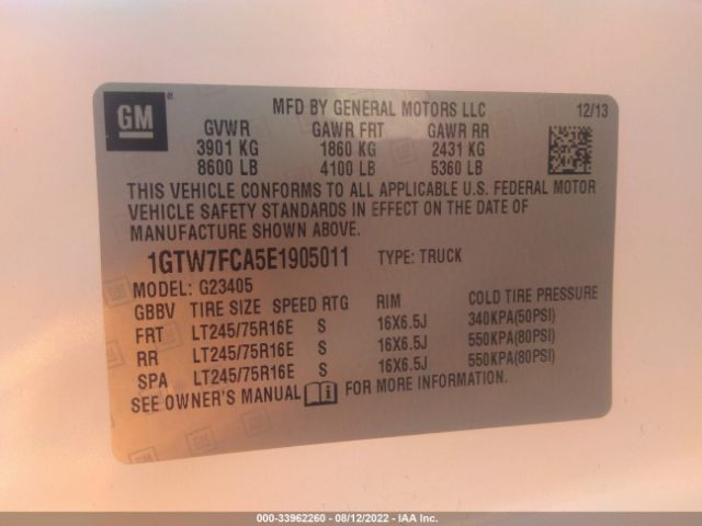 Photo 8 VIN: 1GTW7FCA5E1905011 - GMC SAVANA CARGO VAN 