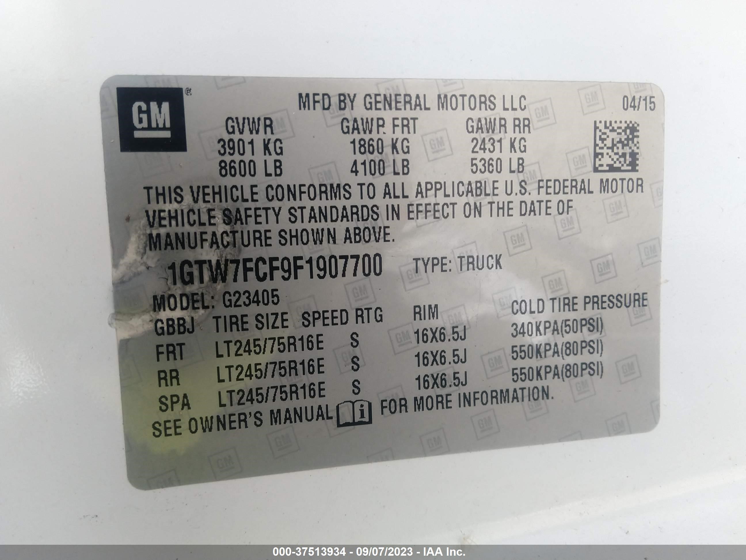 Photo 8 VIN: 1GTW7FCF9F1907700 - GMC SAVANA 