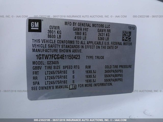 Photo 8 VIN: 1GTW7FCG4E1150423 - GMC SAVANA 2500 