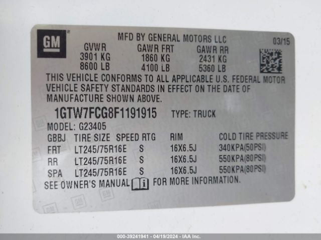 Photo 8 VIN: 1GTW7FCG8F1191915 - GMC SAVANA 