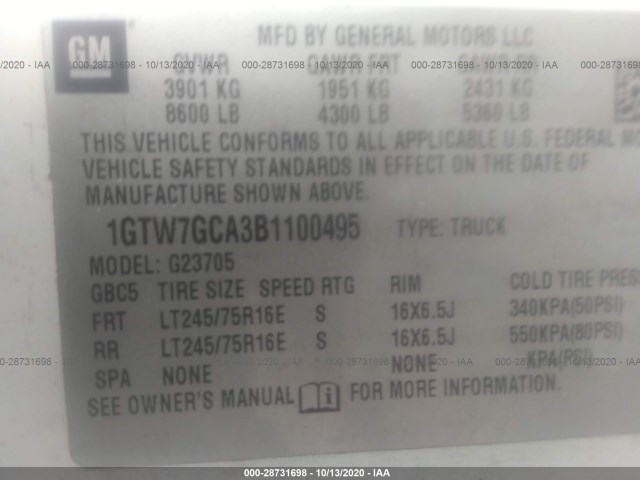 Photo 8 VIN: 1GTW7GCA3B1100495 - GMC SAVANA CARGO VAN 