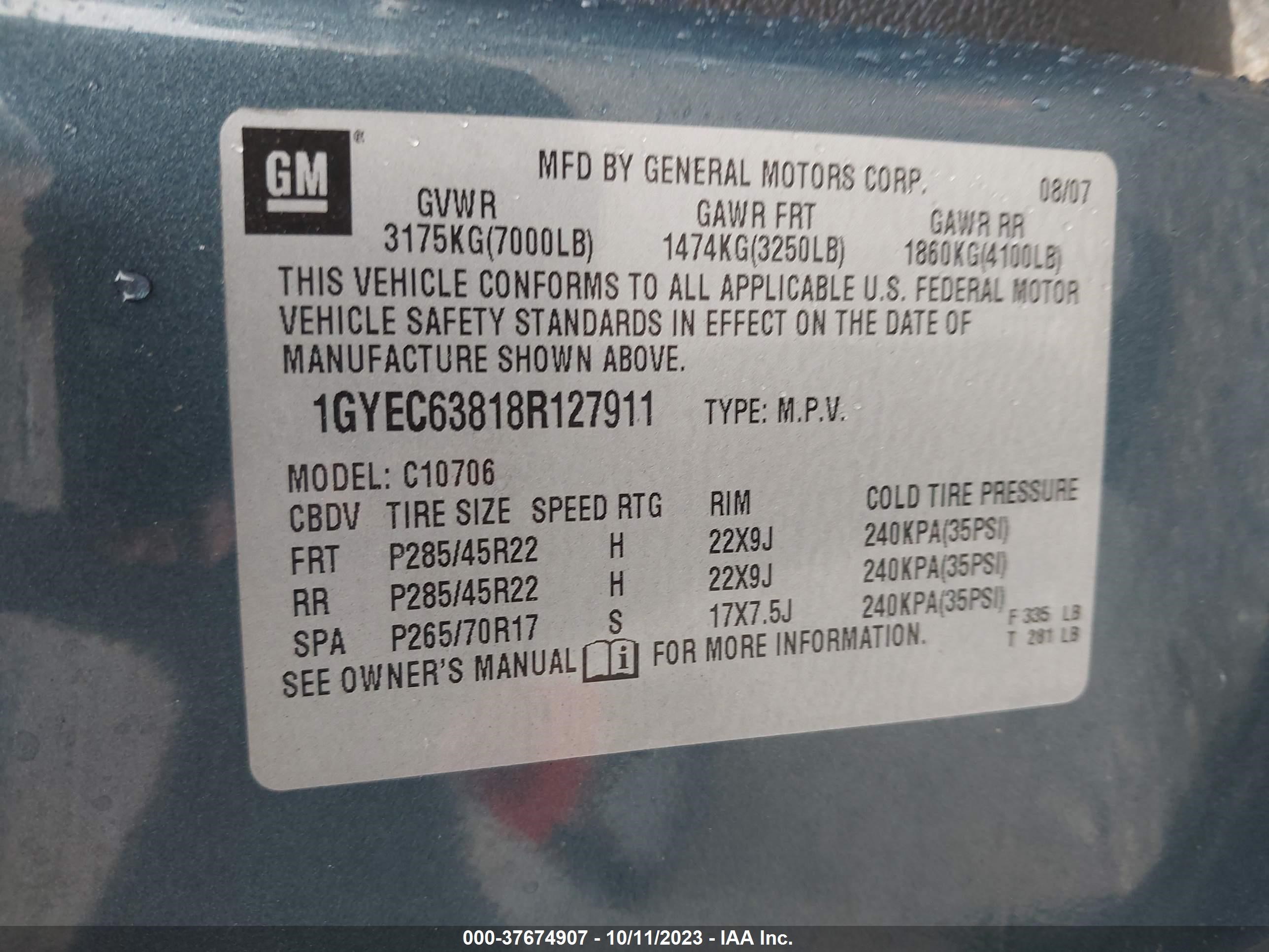 Photo 8 VIN: 1GYEC63818R127911 - CADILLAC ESCALADE 