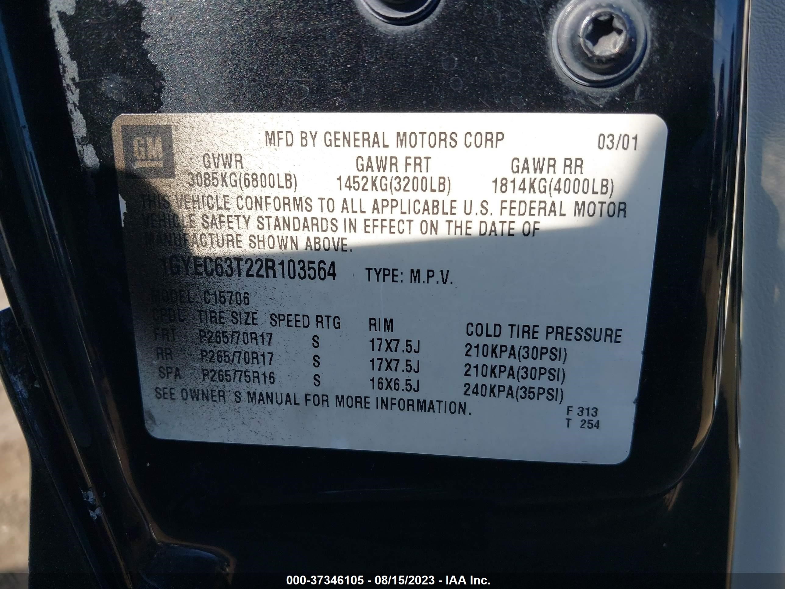 Photo 8 VIN: 1GYEC63T22R103564 - CADILLAC ESCALADE 