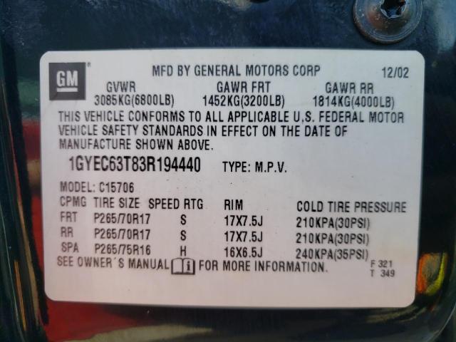 Photo 13 VIN: 1GYEC63T83R194440 - CADILLAC ESCALADE 