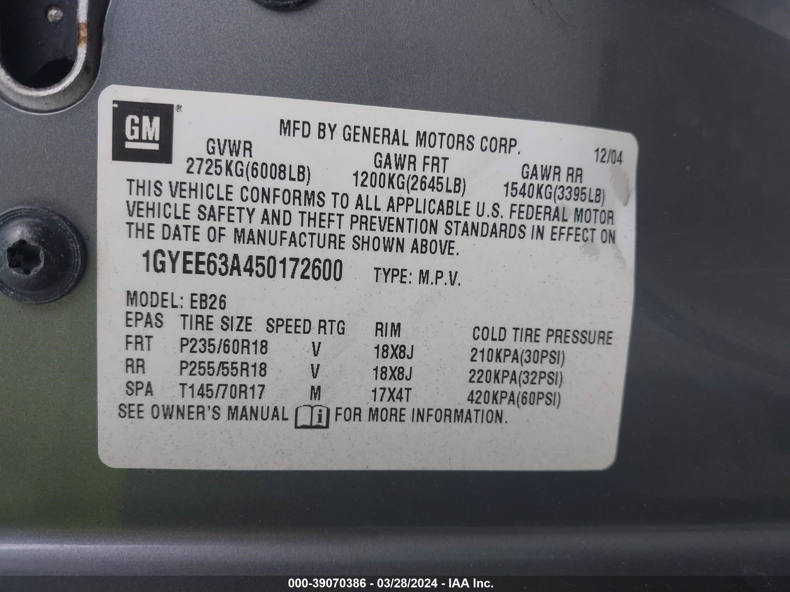 Photo 8 VIN: 1GYEE63A450172600 - CADILLAC SRX 