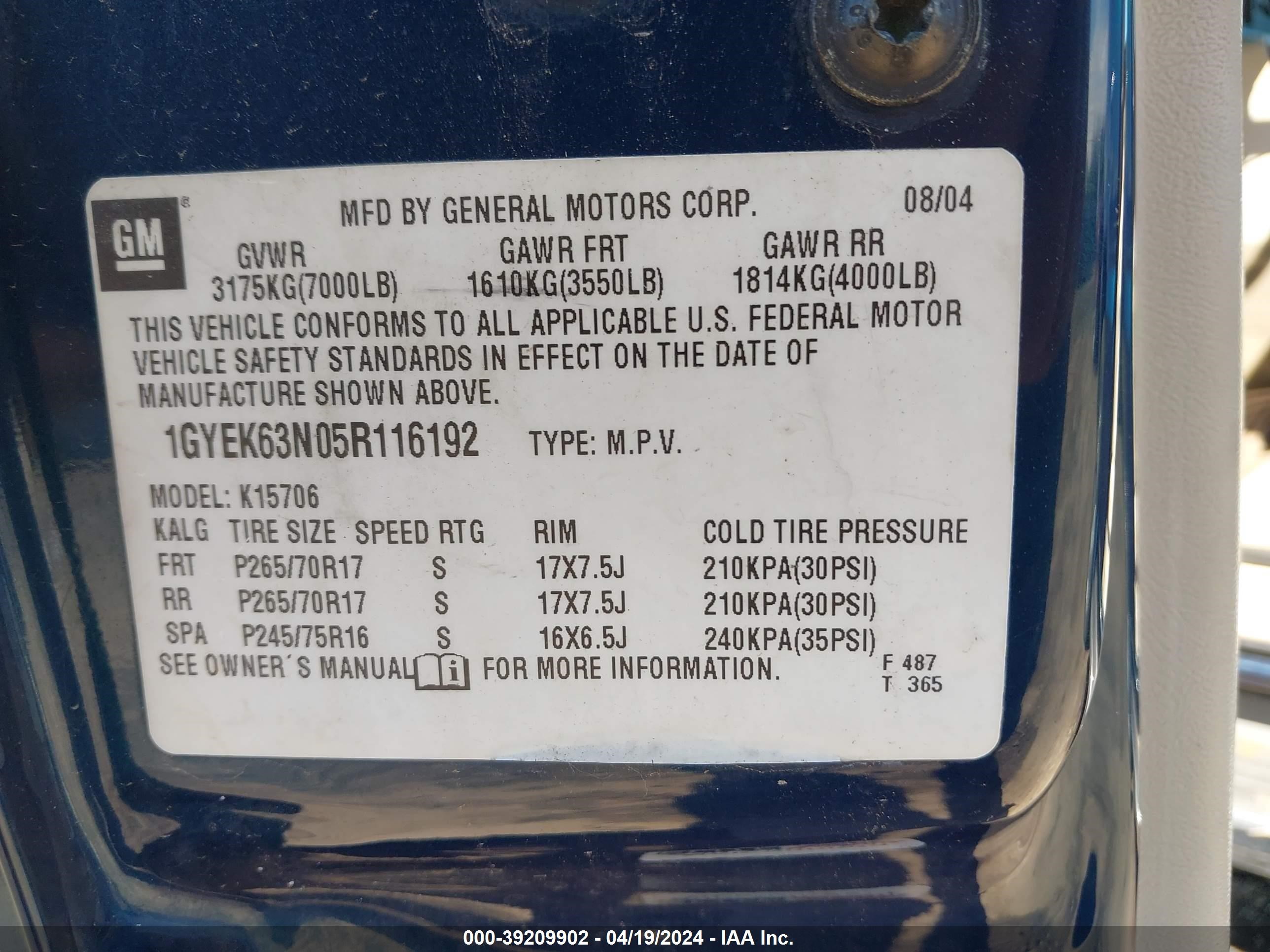 Photo 8 VIN: 1GYEK63N05R116192 - CADILLAC ESCALADE 