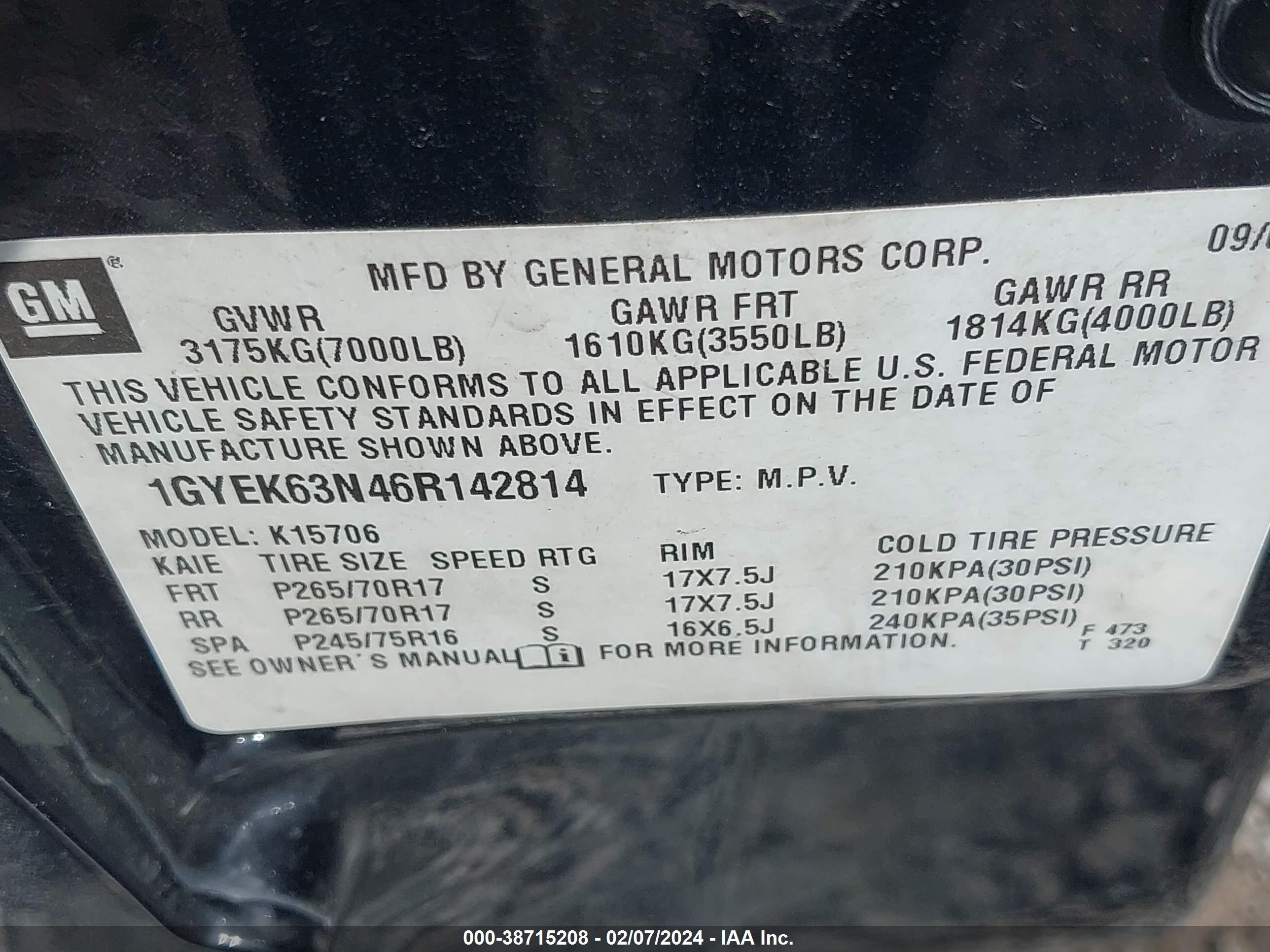 Photo 8 VIN: 1GYEK63N46R142814 - CADILLAC ESCALADE 