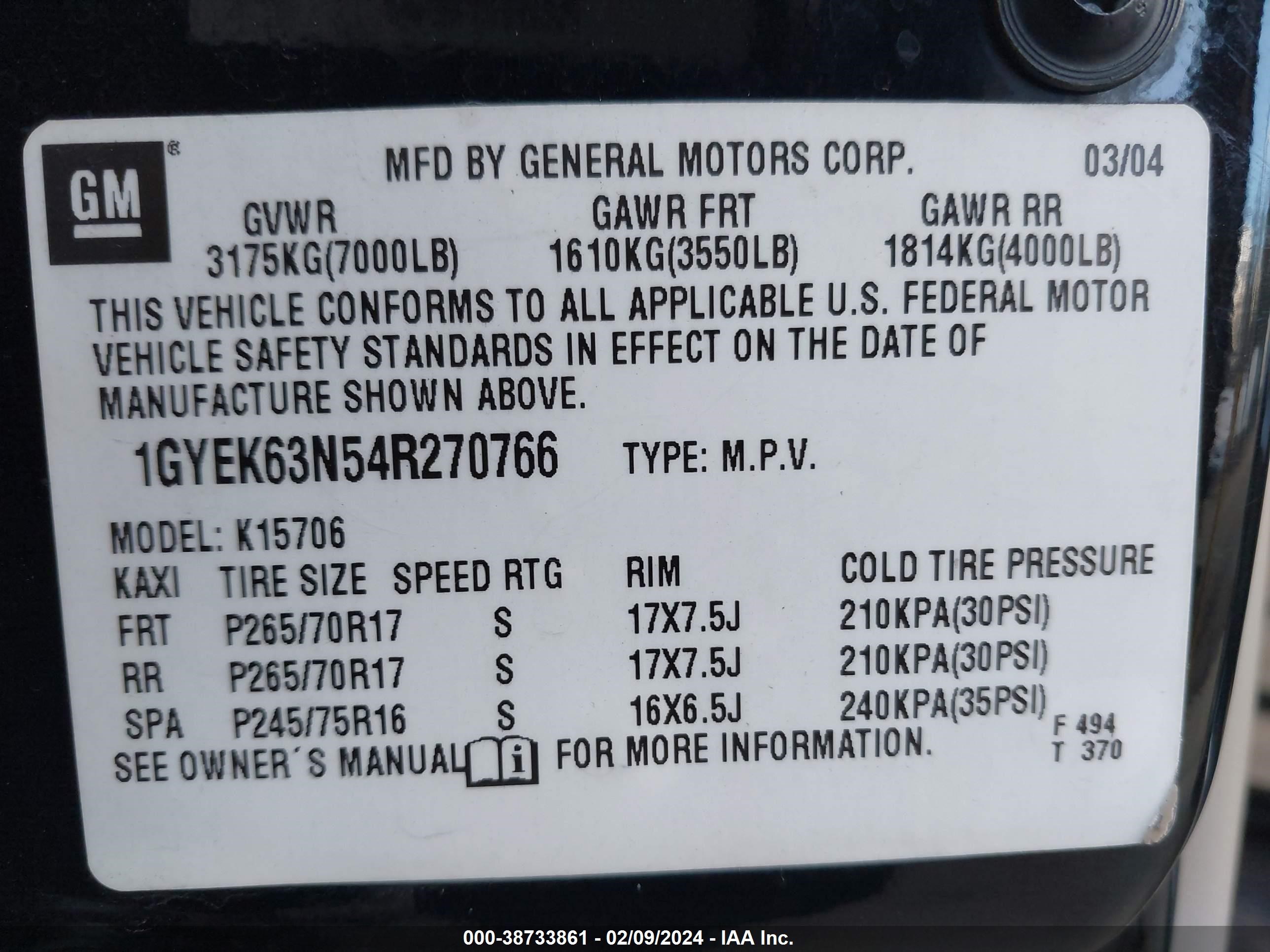 Photo 8 VIN: 1GYEK63N54R270766 - CADILLAC ESCALADE 