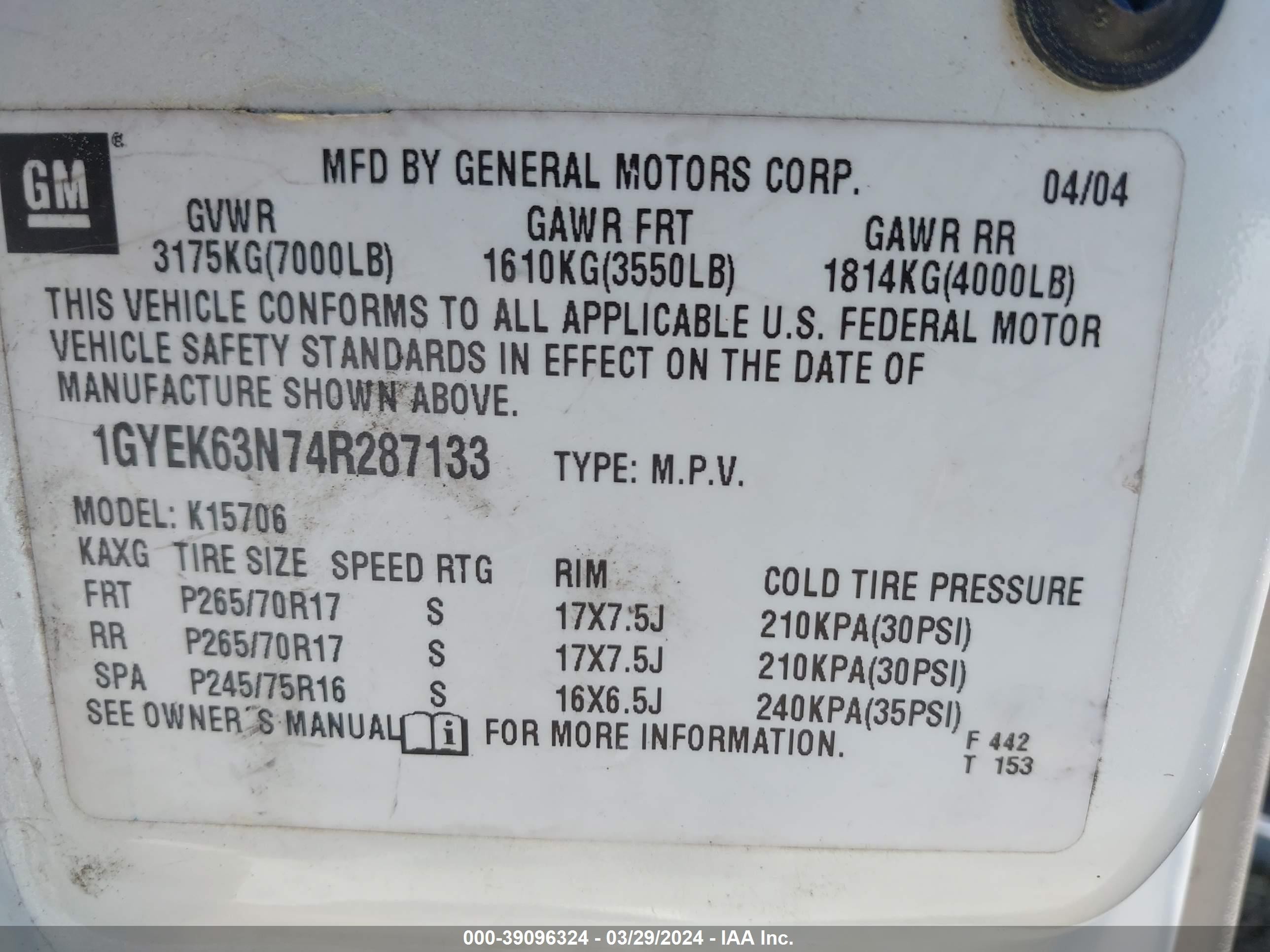 Photo 8 VIN: 1GYEK63N74R287133 - CADILLAC ESCALADE 