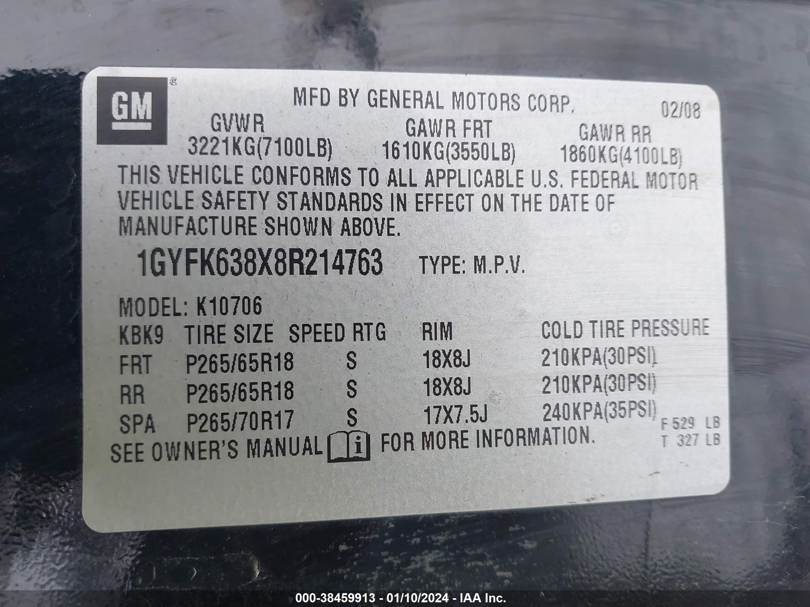 Photo 8 VIN: 1GYFK638X8R214763 - CADILLAC ESCALADE 