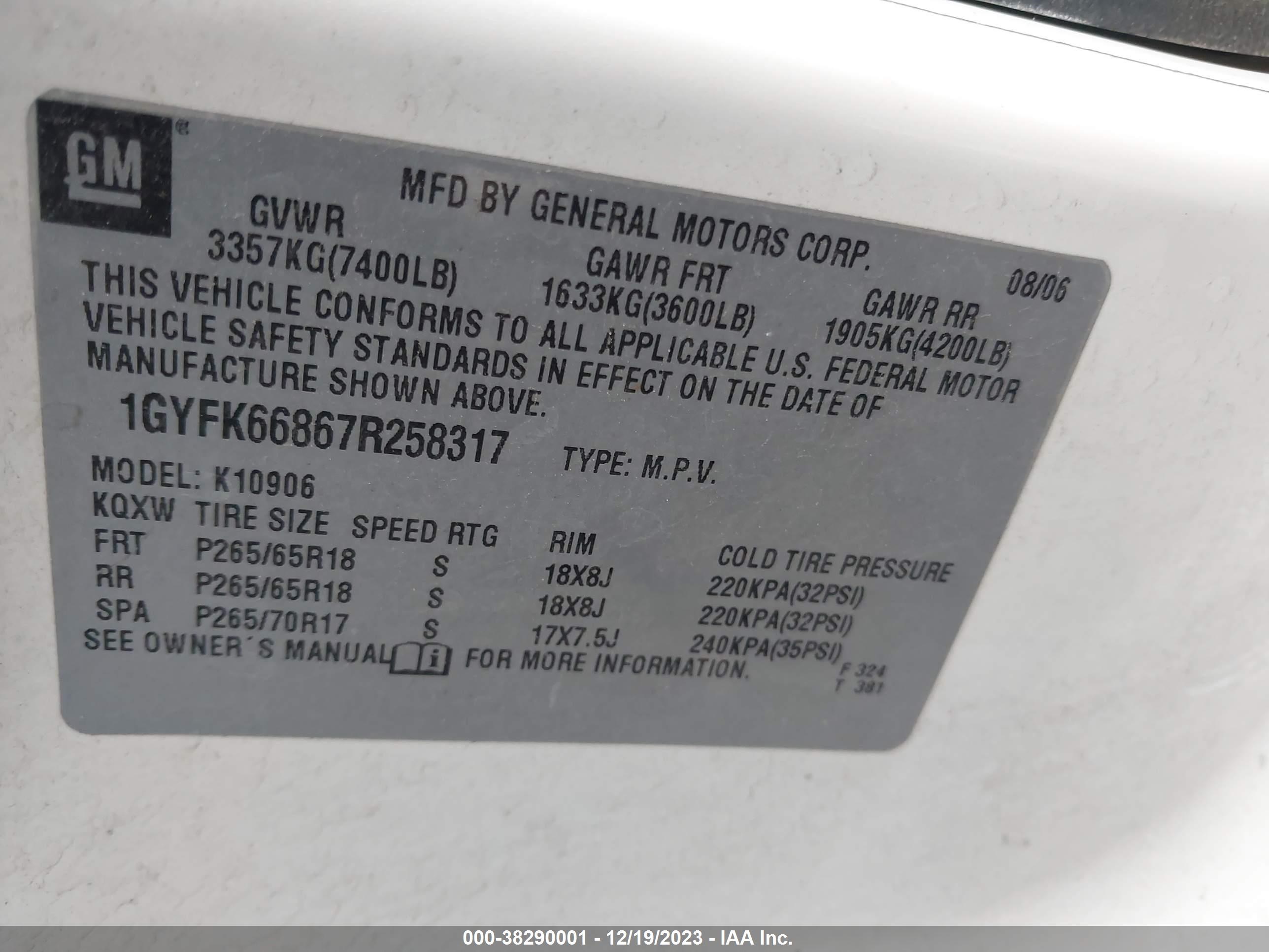 Photo 8 VIN: 1GYFK66867R258317 - CADILLAC ESCALADE 