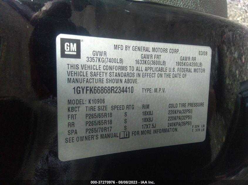 Photo 8 VIN: 1GYFK66868R234410 - CADILLAC ESCALADE 