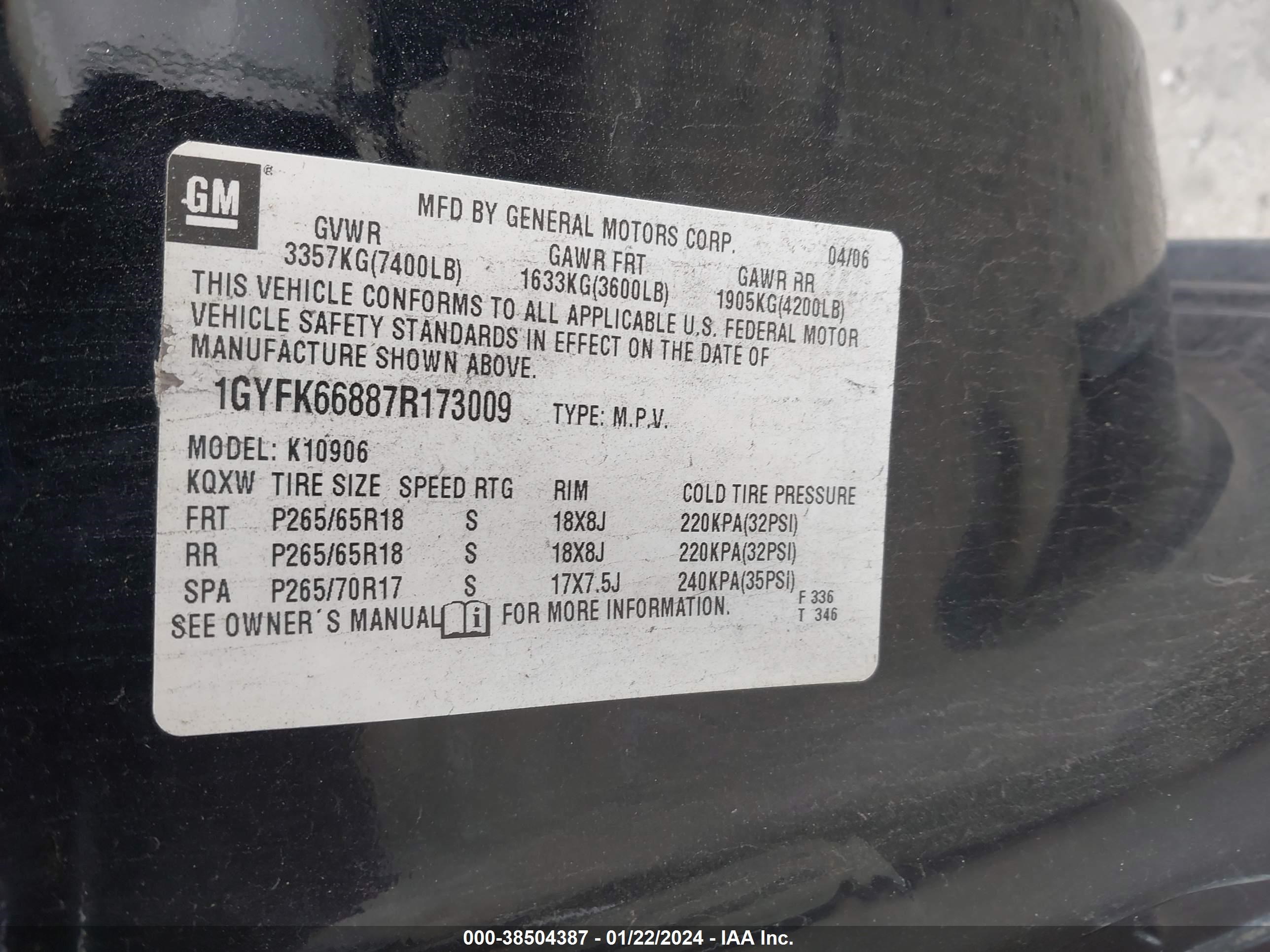 Photo 8 VIN: 1GYFK66887R173009 - CADILLAC ESCALADE 