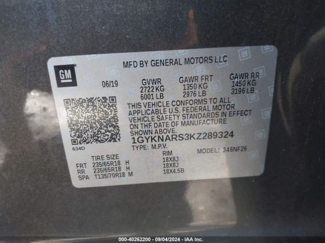 Photo 8 VIN: 1GYKNARS3KZ289324 - CADILLAC XT5 