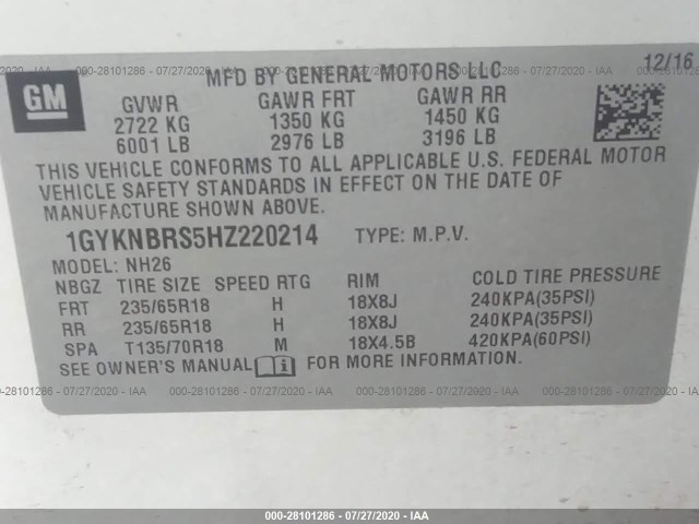 Photo 8 VIN: 1GYKNBRS5HZ220214 - CADILLAC XT5 