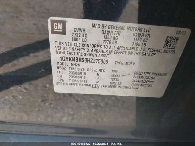 Photo 8 VIN: 1GYKNBRS9HZ275006 - CADILLAC XT5 