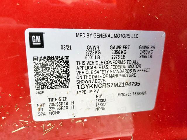 Photo 9 VIN: 1GYKNCRS7MZ194795 - CADILLAC XT5 PREMIU 