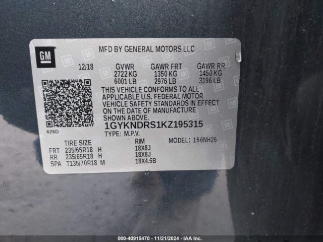 Photo 8 VIN: 1GYKNDRS1KZ195315 - CADILLAC XT5 