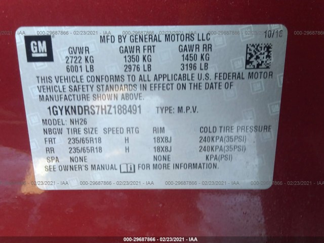 Photo 8 VIN: 1GYKNDRS7HZ188491 - CADILLAC XT5 