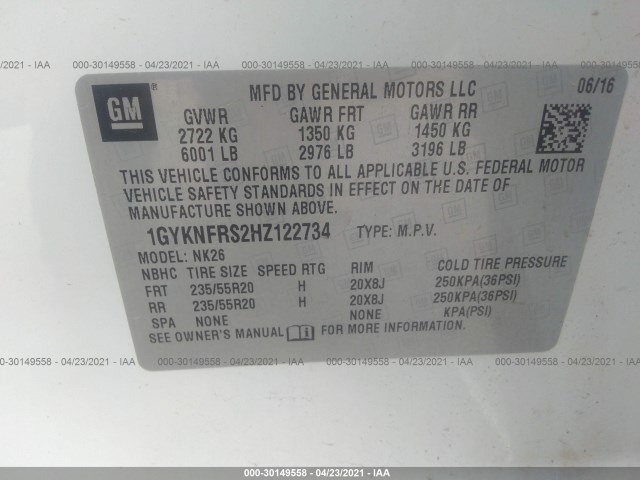 Photo 8 VIN: 1GYKNFRS2HZ122734 - CADILLAC XT5 