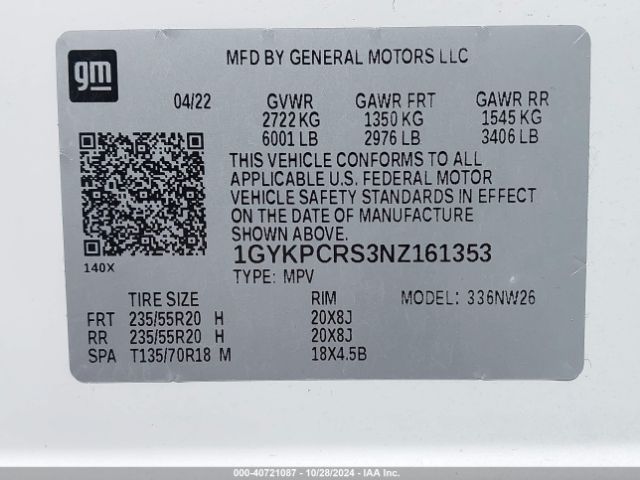 Photo 8 VIN: 1GYKPCRS3NZ161353 - CADILLAC XT6 